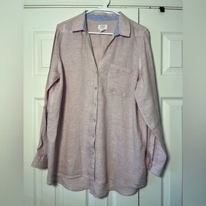 Sigrid Olsen Blush Pink Linen Button-Down Shirt Relaxed Fit | Size L EUC
